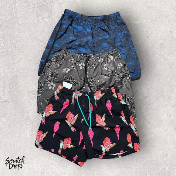 Speedo Men's Large Swim Shorts 3-Pack Bundle Blue Grey Black with Parrots - Picture 1 of 4